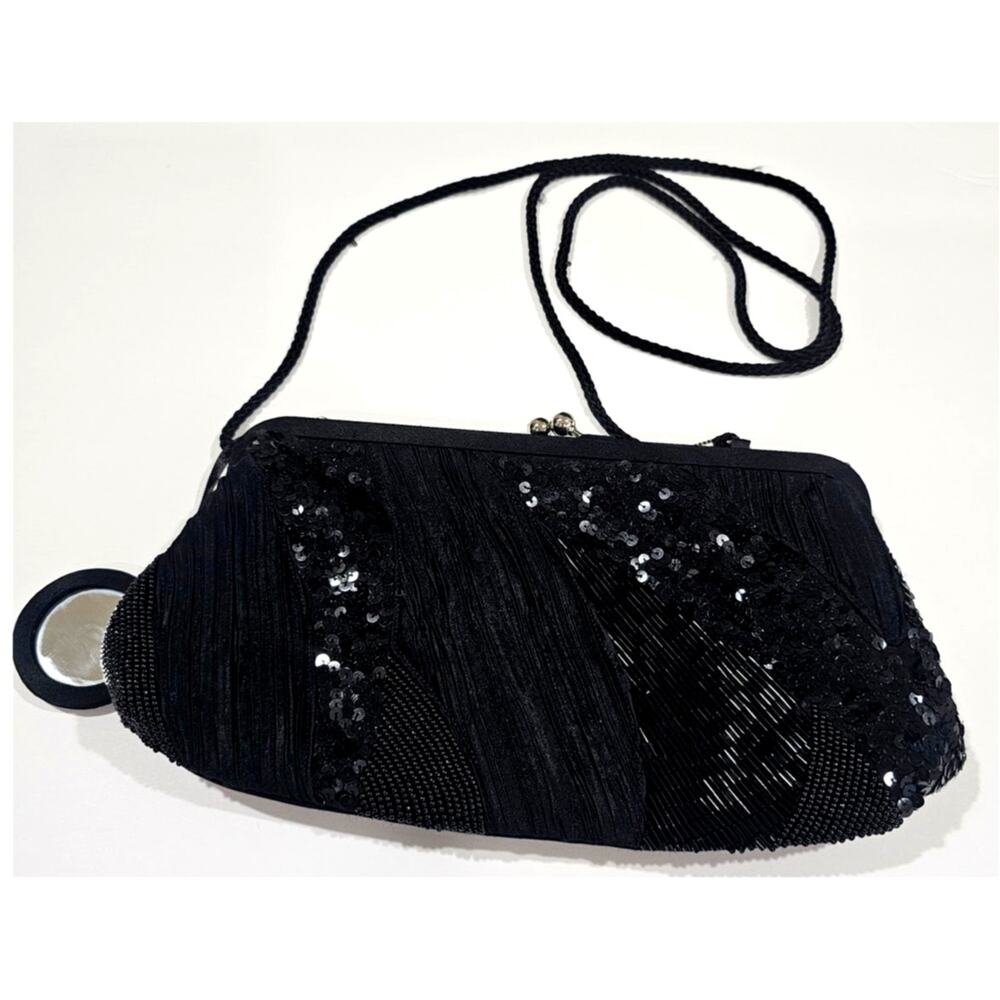 Vintage Valerie Stevens Purse Clutch Shoulder Bag, Sequined, Textured, Mirror